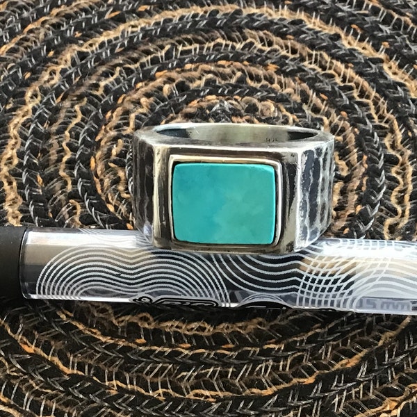Turquoise Ring for Men, Sterling Silver Mens Ring, Square Stone Ring ...