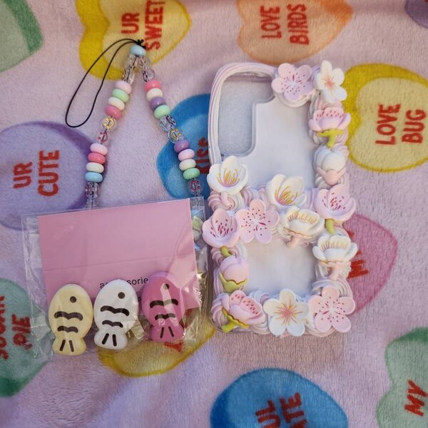 Pink Sakura Decoden Phone Case for All Brand, Cute Phone Case, Icing