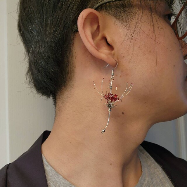 Handmade Japanese Kanzashi Earrings,glass Resin,spider Lily Handmade Japanese Kanzashi Earrings,glass Resin,spider Lily