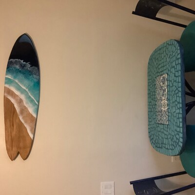 Wood Live Edge Floating Shelves With Ocean Waves Coastal Beachy Room ...