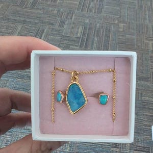 Customer photo, Raw Australian Opal Necklace with Paperclip Chain