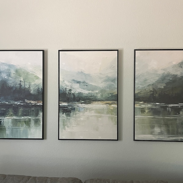 Dustinway Framed Canvas Print Wall Art Set of 3 Emerald Green Mountain ...