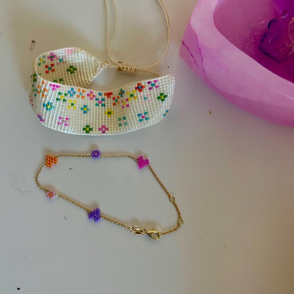 Macrame Flower Bracelet Pattern Macrame Beaded Cuff Bohemian Thread