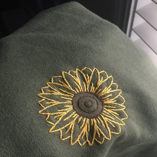 Sunflower embroidery varsity striped hoodie hotsell