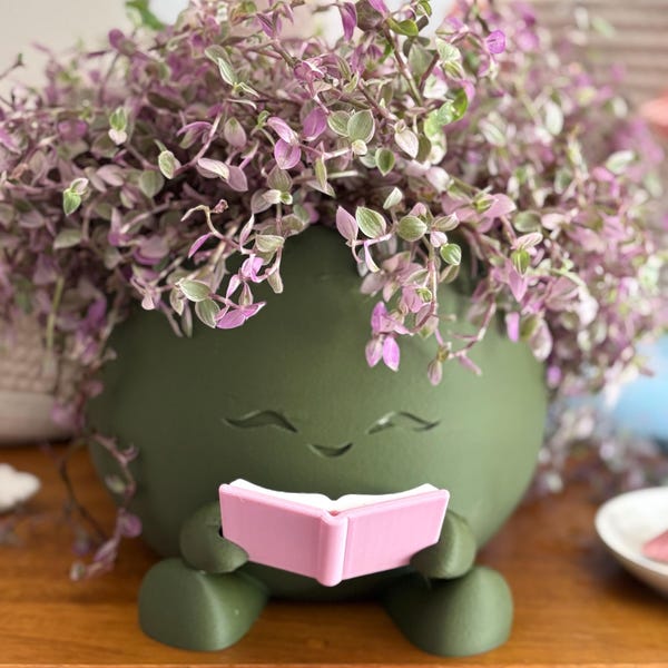 Reading Planter – Cute Face Pot for Book Lovers, Gift for Readers, 3D ...