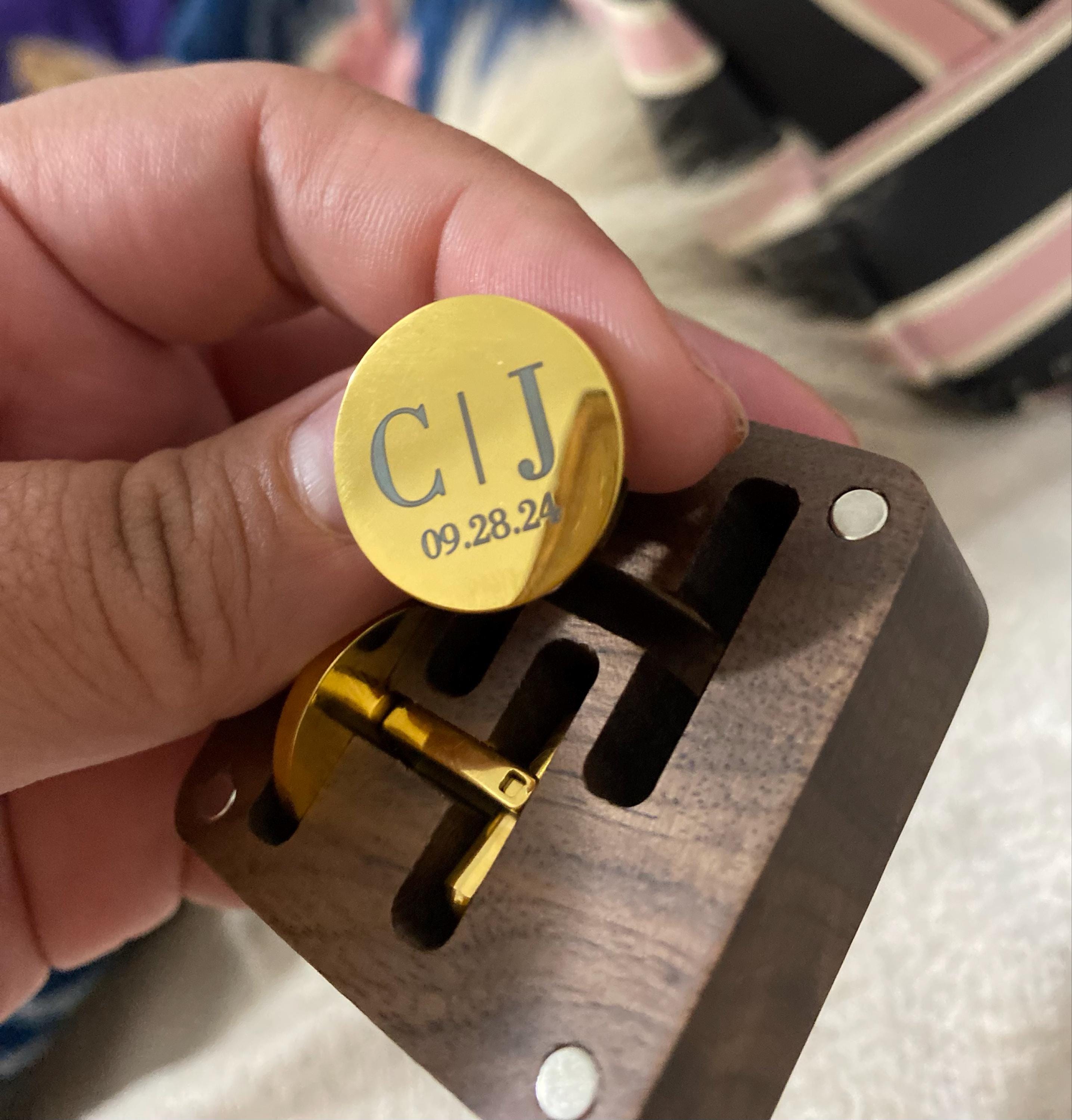 Custom Metal Cufflinks - Engraved Box Optional, Wedding Day Cuff links for Groom Dad Father of the Bride gift, Anniversary Gift for Husband