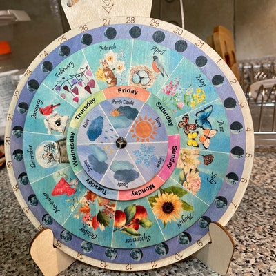 Wheel of the Year, Wooden Perpetual Calendar, Moon Phases Wheel ...