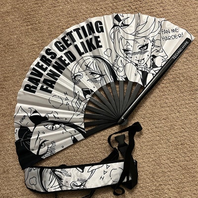 Glitter Handheld Folding Fans For Line Dancing & Raves - Large, Clack Sound, Bamboo Frame With Holster