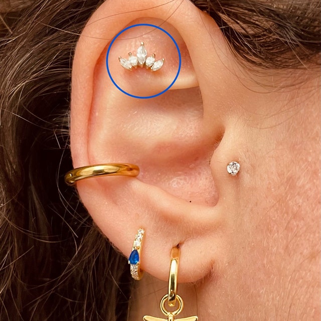 ピアス STONEHENgE 14K piercing sparkle Flat Helix piercing with seven cz stones long ear stud