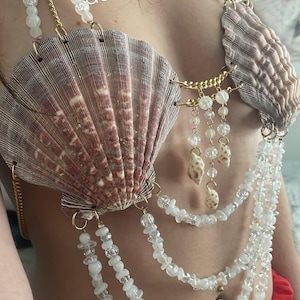 Mermaid Cowrie Shell Chain Top Bra Harness Bikini Top Body Jewelry Festival Photoshoot Vacation Mermaidcore Halloween