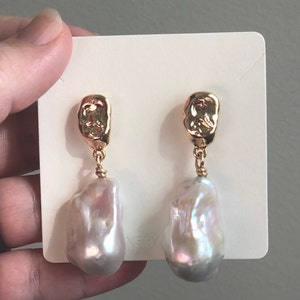 Large Baroque Pearl Drop Earrings White Fireball Baroque | Etsy
