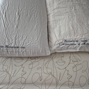 Set of 2 Personalized Linen Pillowcases, Embroidered with Your Text, Romantic Couple Gift, Anniversary, Wedding, Unique Valentines Day gift