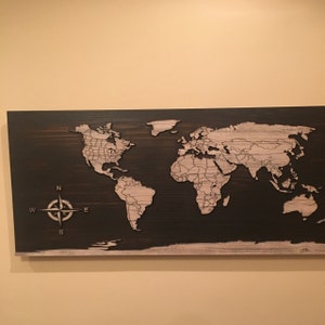 Carved wooden world map wood wall art world map home decor | Etsy
