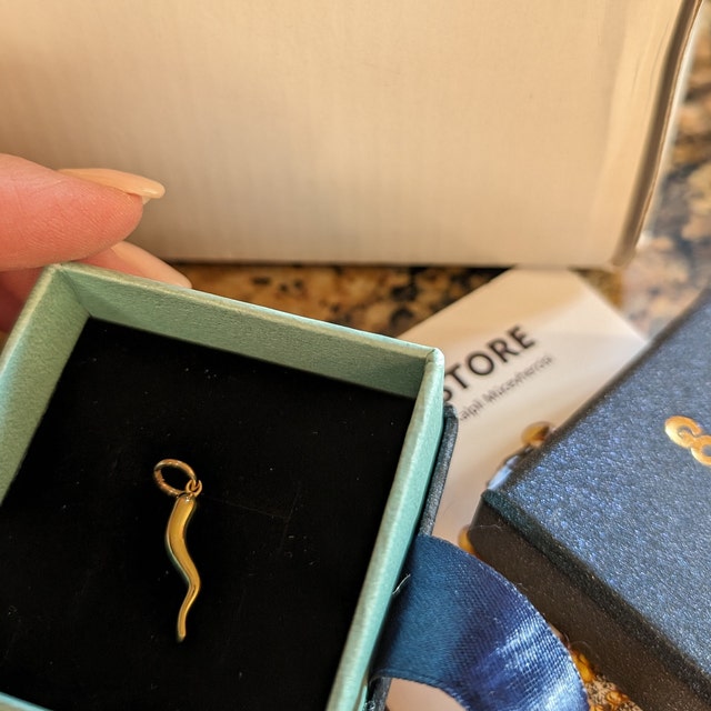 Ciondolo Vintage In Oro Giallo 14 Carati A Forma Di Corno Italiano, Grande Ciondolo Portafortuna, Collana A Catena Per Lui E Per Lei Unisex - Italia