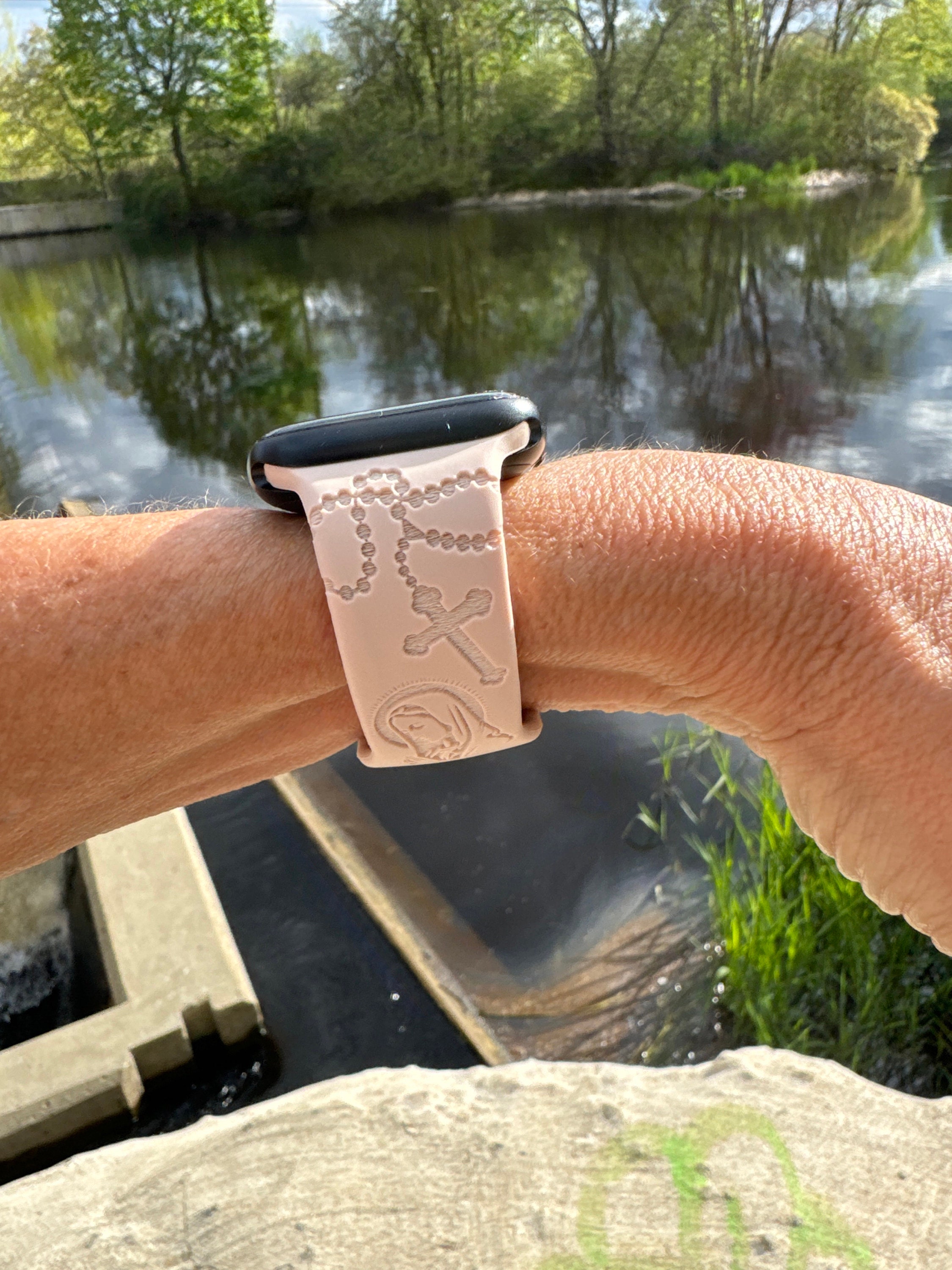 SuperLugano Virgin Mary with Cross Watch Band compatible with Apple Watch iWatch Band Silicone Watch 38/40/41 42/44/45 Strap Laser Jesus God