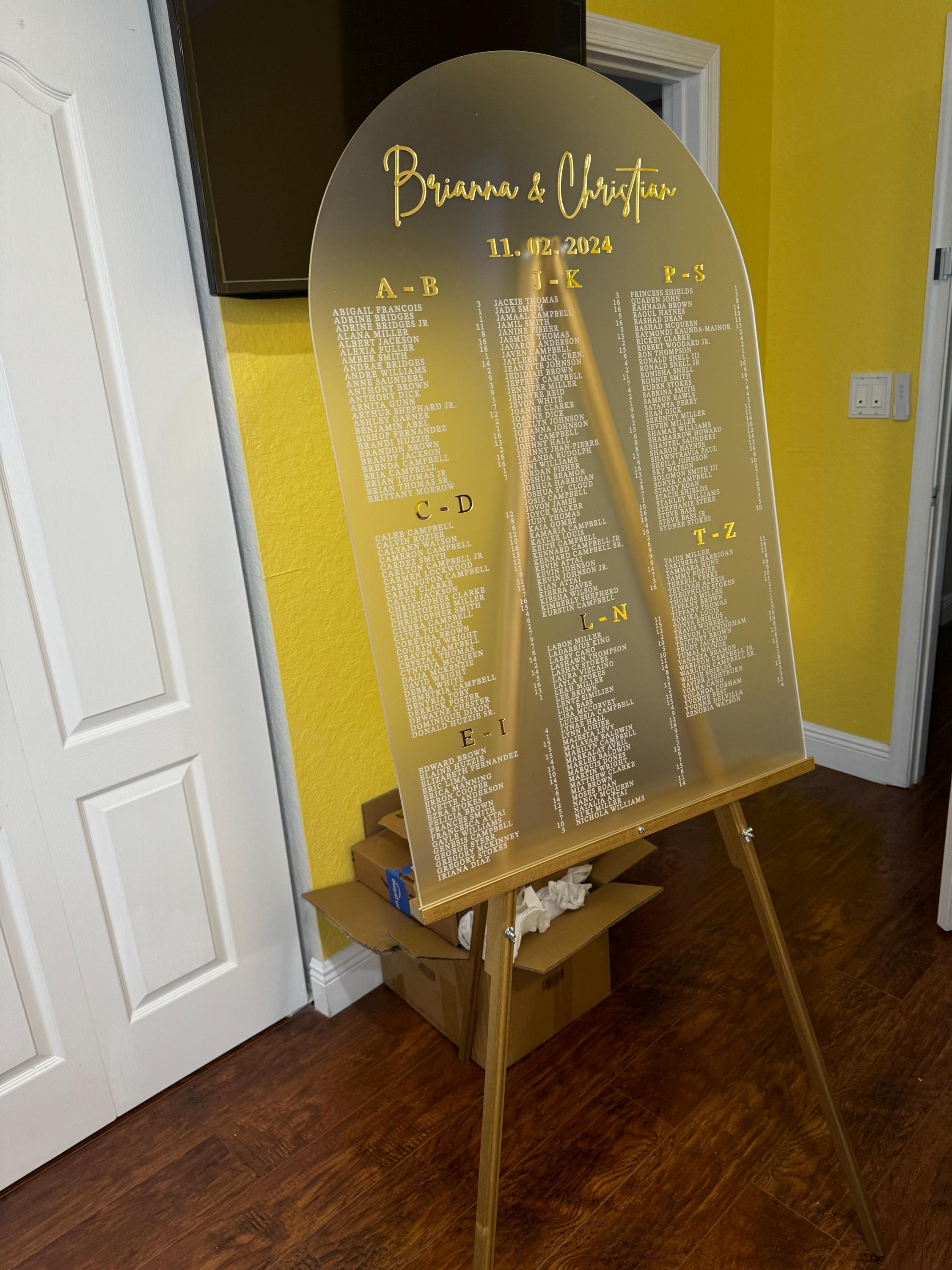 Sitzplan für die Hochzeit – Acryl-Sitzplan – Tisch-Sitzplan – Alphabetischer Sitzplan – Sitzplanschild