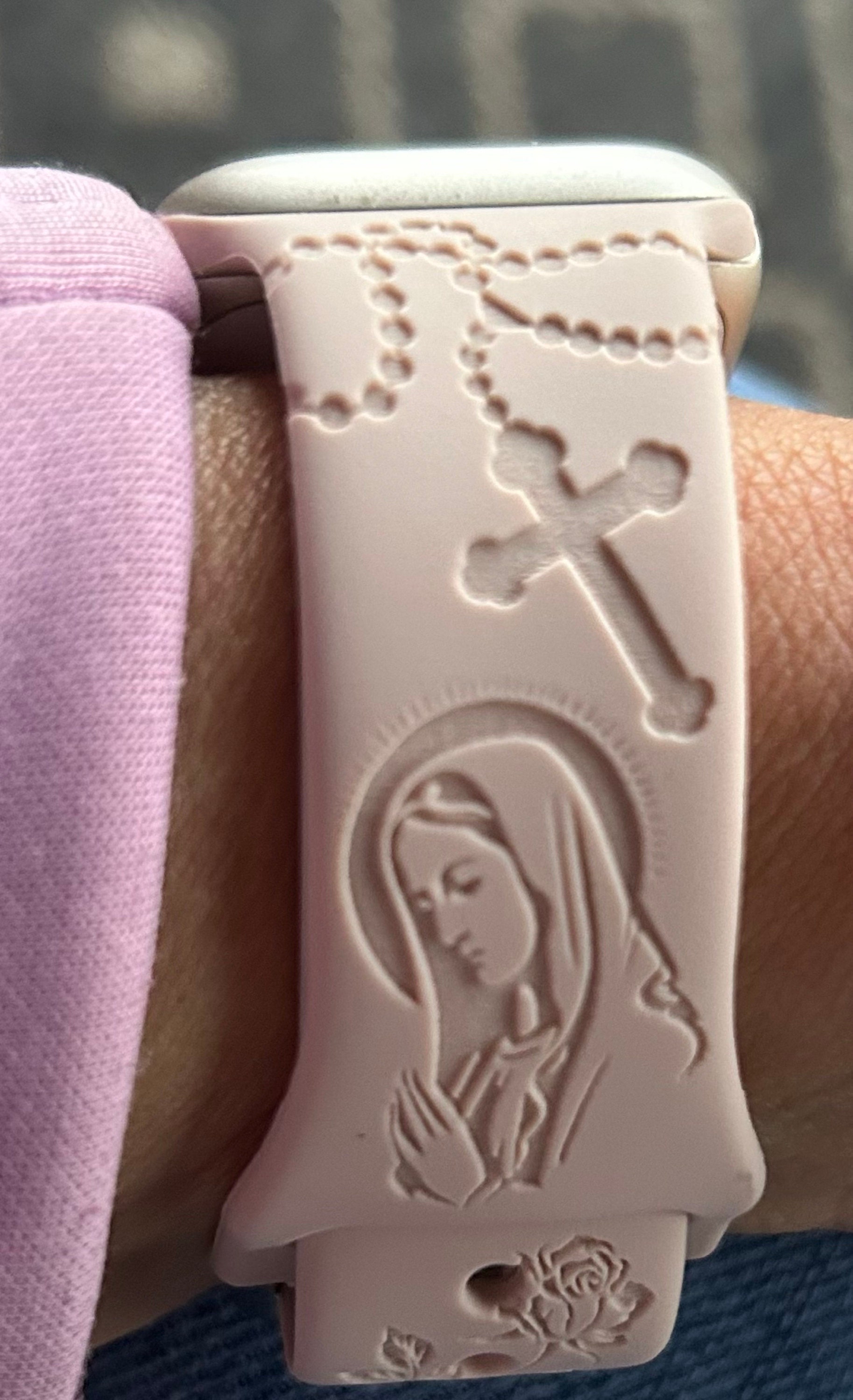 SuperLugano Virgin Mary with Cross Watch Band compatible with Apple Watch iWatch Band Silicone Watch 38/40/41 42/44/45 Strap Laser Jesus God