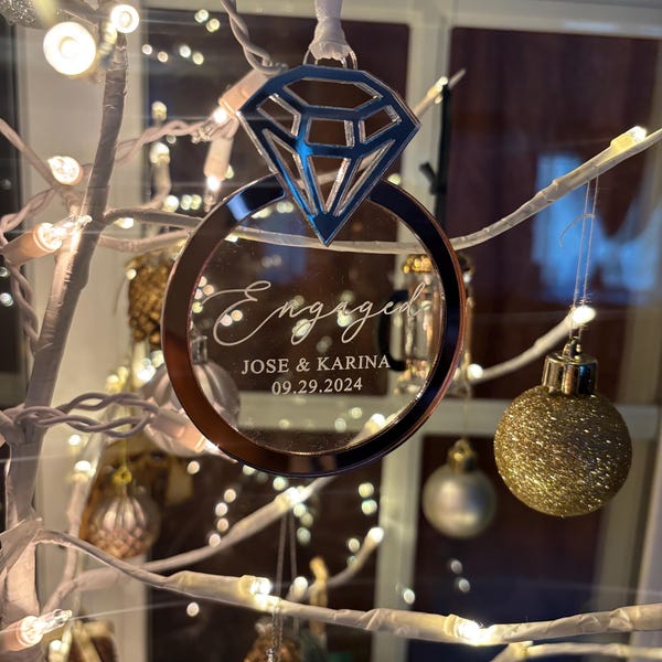 Engaged or Married Ornament | Personalized Acrylic Engagement Ring ...