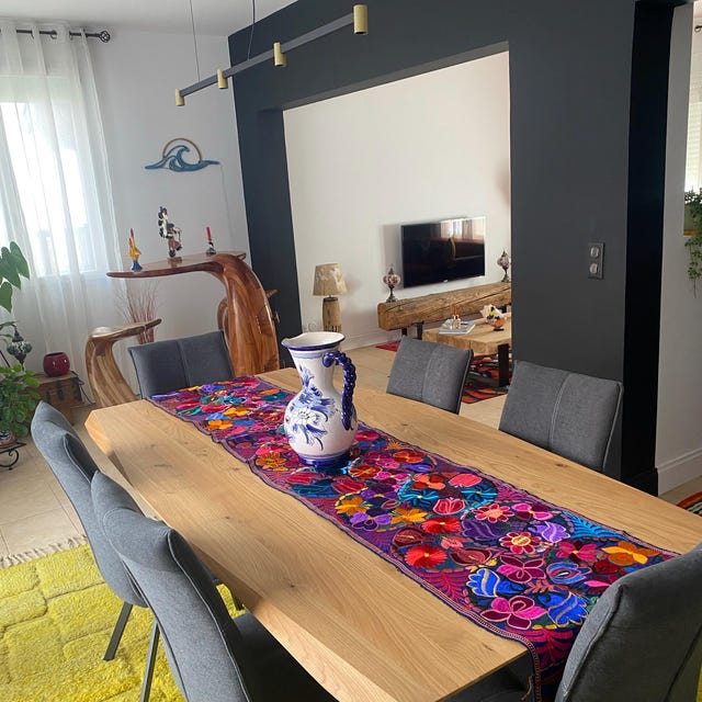 Mexican Table Runner, Embroidered Runner, Hand-woven Runner