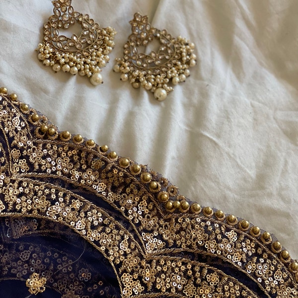 Luxury Grey Net Sequin Scallop Edge Dupatta/Chunni (SE1) main image 1