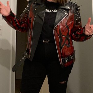 Custom Punk Studded Spiked Painted Jacket | Leather/denim