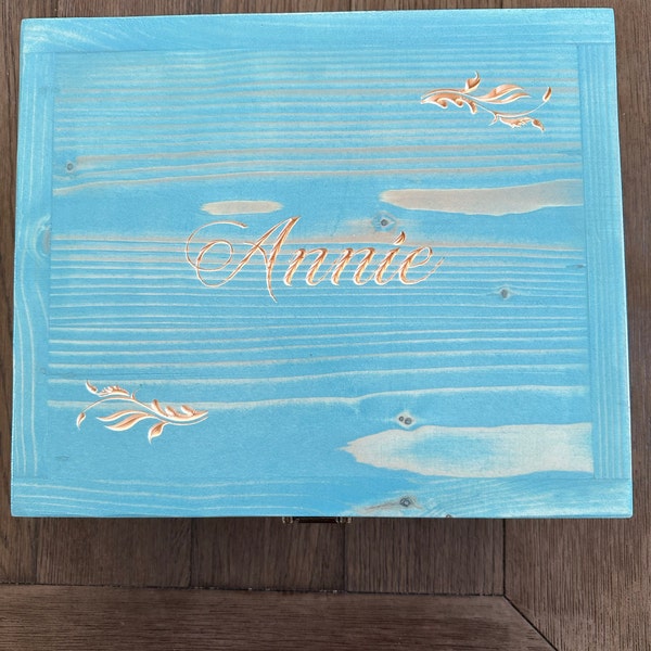 View of Keepsake Box With Modern Artwork Design, One-of-a-kind Wooden Jewelry ...