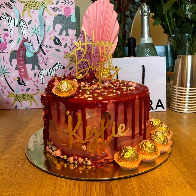 Bmhuayin Happy Birthday Cake Topper-Gold Acrylic Happy India