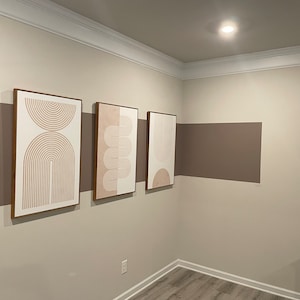 Framed Canvas Wall Art Set of 3 Geometric Beige Spiral Wave Mid Century ...