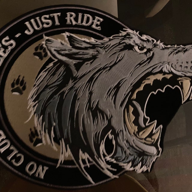 Large Lone Wolf No Club No Rules Just Ride Sew-on Iron-on