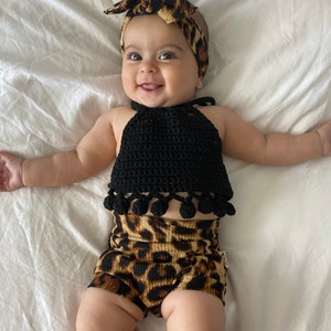 Brown Cheetah Ribbed Knit Bummies And/or Top Knot Headband Set