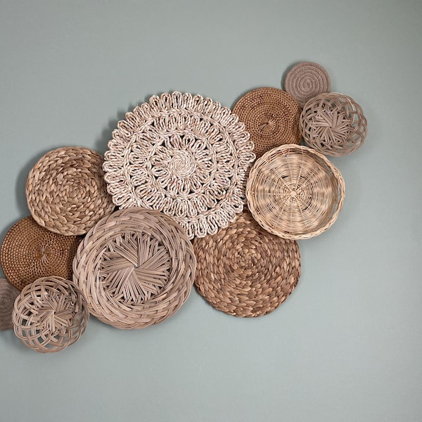 11-piece Ivory Boho Basket Wall Decor Set – Handwoven Bohemian Baskets ...