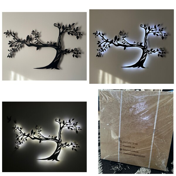 Led Family Tree With Wooden Photo Frames, Wall Light Decor, Wooden Tree ...