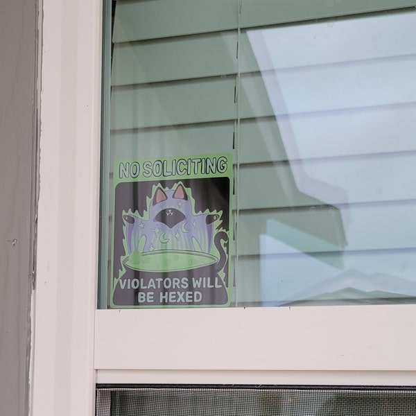 No Soliciting Witchy Cat Sign Window Cling Black Cat (violators Will Be ...