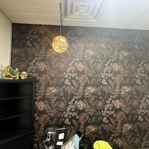 Dark Moody Botanical Wallpaper | Earthy Floral Maximalist Bedroom Bathroom | Removable Peel and Stick Prepasted Muted Wildflower Wallpaper