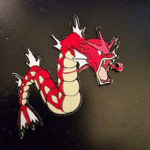 Shiny Gyarados Iron on Patch - Pokemon Embroidered Applique, Red