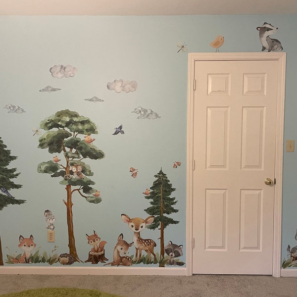 Peel & Stick 12 Woodland Animals Wall Decals Baby Bedroom Nursery Décor ...
