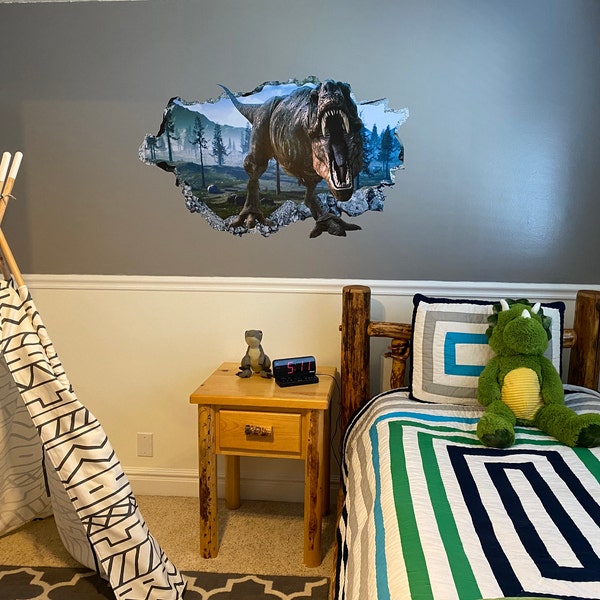 Dinosaur T Rex Wall Decal - Animal 3D Smashed Wall Art Sticker Kids ...
