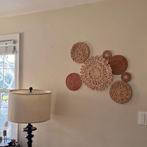 Ivory and Rust Boho Basket Wall Decor Set - 7-piece Handwoven Bohemian ...