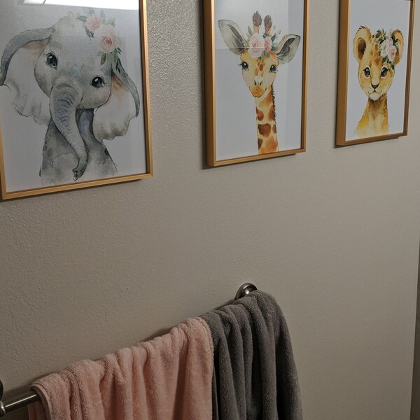 Animals Nursery Wall Art Watercolor Safari Girl Pink Coral Blush Floral ...