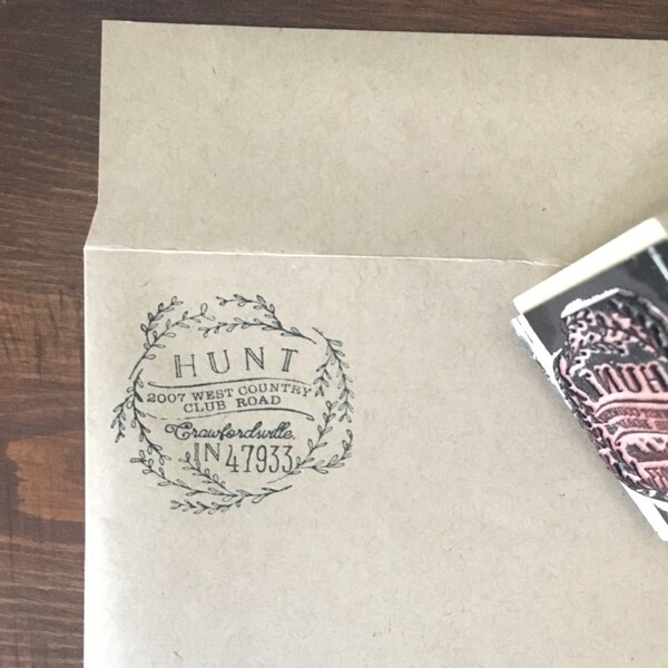 Rustic Stamps Rustic Return Address Stamp Floral Wreath Stamp Circular Rubber Stamp ...