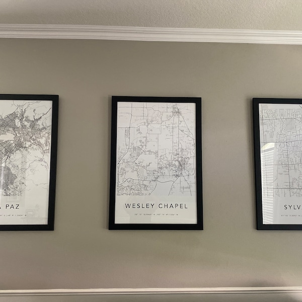 Personalized Set of 3 Any City Map Prints Custom Locations Home Town ...