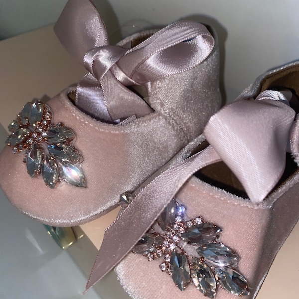 Pink Velvet Baby Shoes: Rose Gold Rhinestone Crib Shoes - Etsy