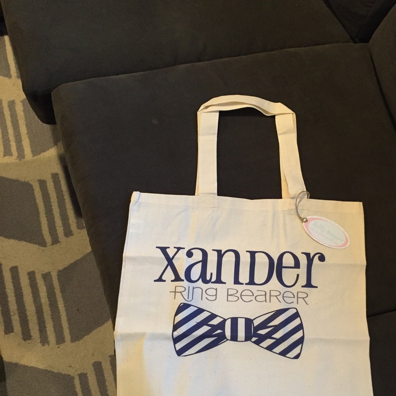 Ring Bearer Personalized Bow Tie Tote- Wedding Party Tote Bags