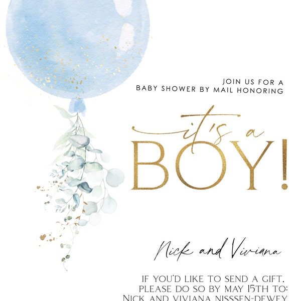 It's A Boy Baby Shower Invitation, Boy Baby Shower Invite, Blue Balloon ...