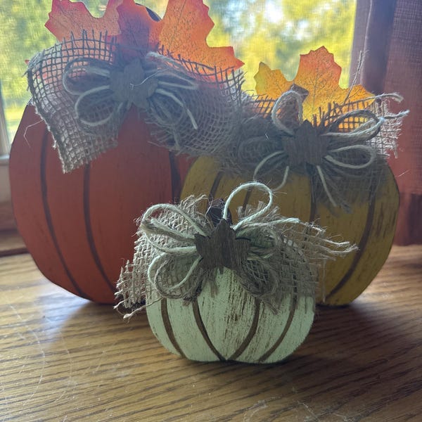 Hand-painted Double Pumpkin - Fall Wood Decor Autumn Tabletop Decor ...