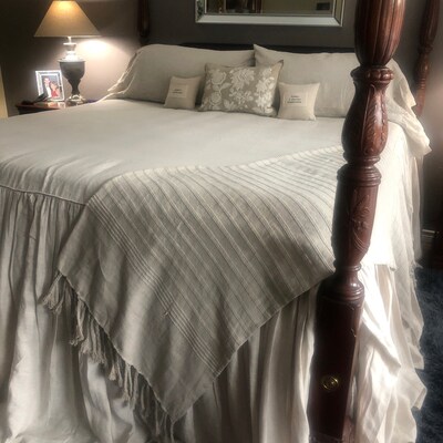 Bedspread With Gathered Ruffle Fall, Linen Bedspread, Ruffle Bedding ...