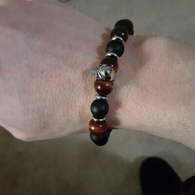 Customizable Stainless Steel Beaded Bracelet - 8mm Hematite & Tigers Eye Gemstone