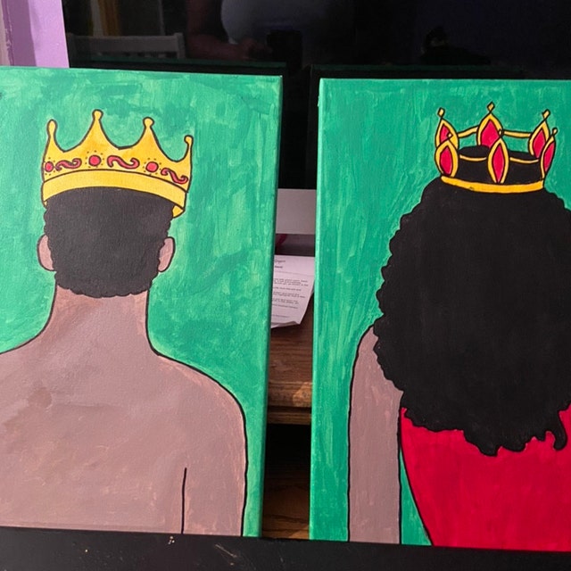 ANH3KT Painting Canvases with Pictures to Paint - Sip and Paint Kit for  Adult's Date Night - 2 Pack 8x10 Inch King and Queen Love Couple - DIY  Party