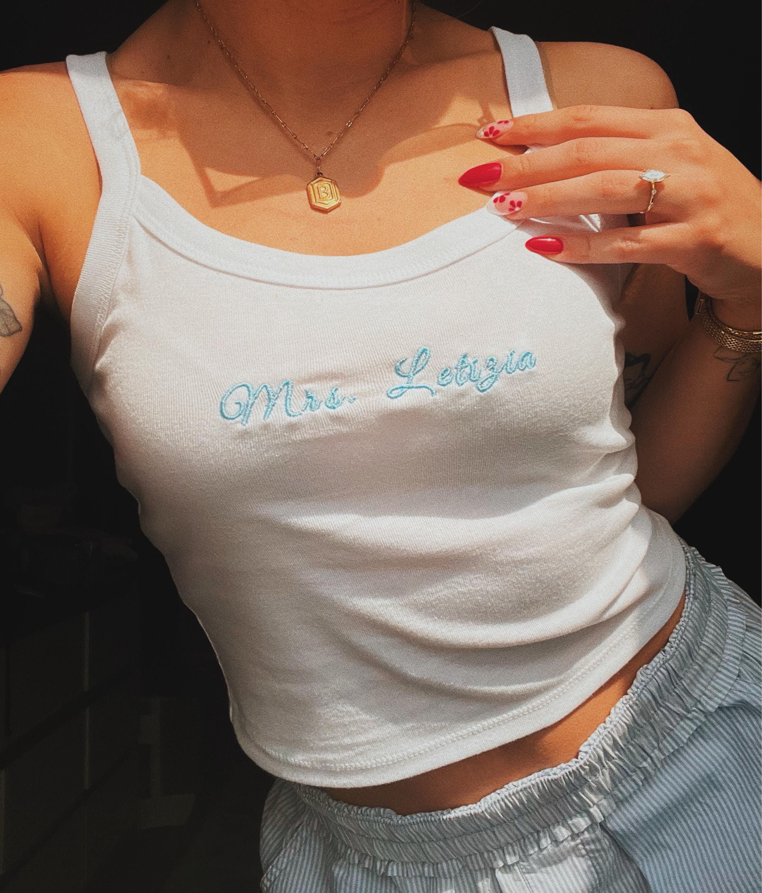 Embroidered Spaghetti Strap Tank Top, Mrs. Tank, Bride T-Shirt, Bridal Shower Gift, Engagement Gift, Bridal Tank Top, Mrs. Baby Tee,
