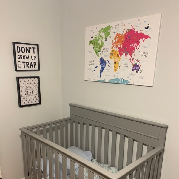 World Map Canvas Print / Nursery Wall Art / Kids Room Decor / Nursery ...